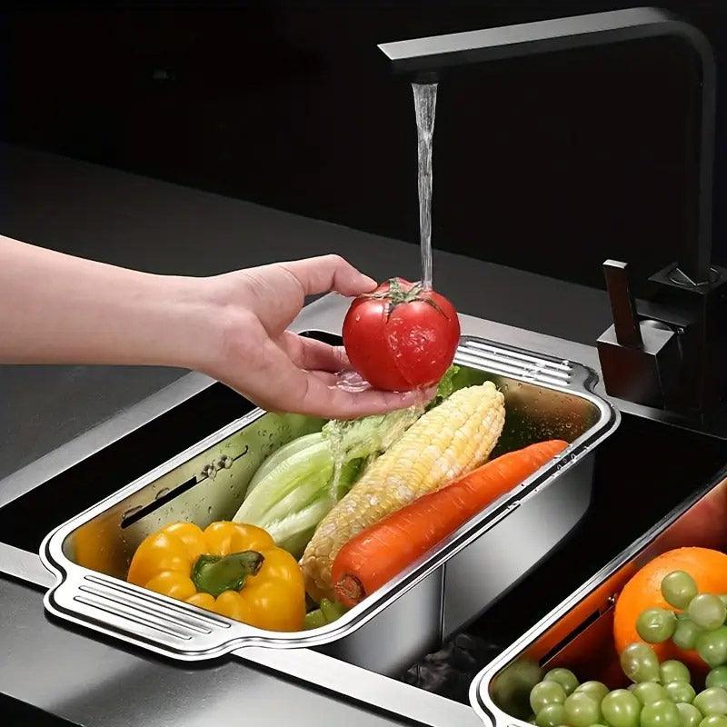 V528-DRAIN-BASKET-676050-202509251030-04 304 Stainless Steel Retractable Sink Drain Basket Kitchen Storage Rack Adjustable - Image 5