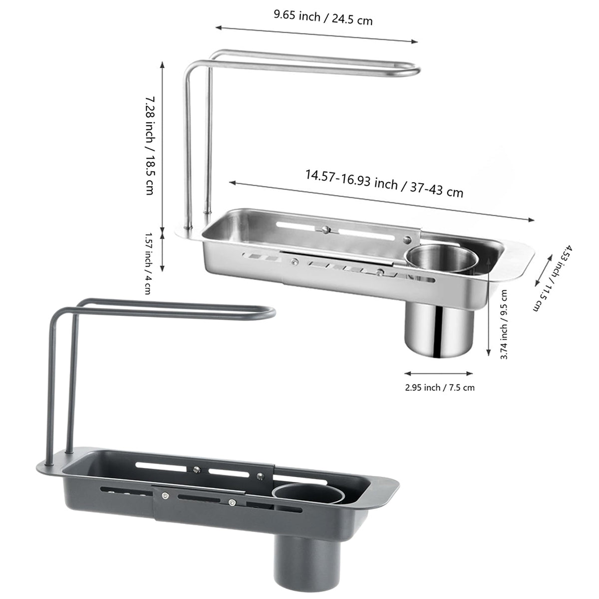 V528-DRAIN-RACK-GREY-774493-202510010527-02 Retractable Kitchen Sink Draining Rack Water Filter Basket Storage Shelf Home - Grey - Image 3