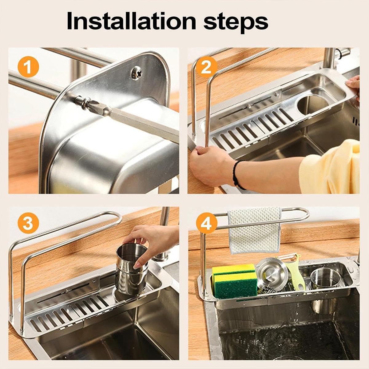 V528-DRAIN-RACK-GREY-774493-202510010527-04 Retractable Kitchen Sink Draining Rack Water Filter Basket Storage Shelf Home - Grey - Image 5