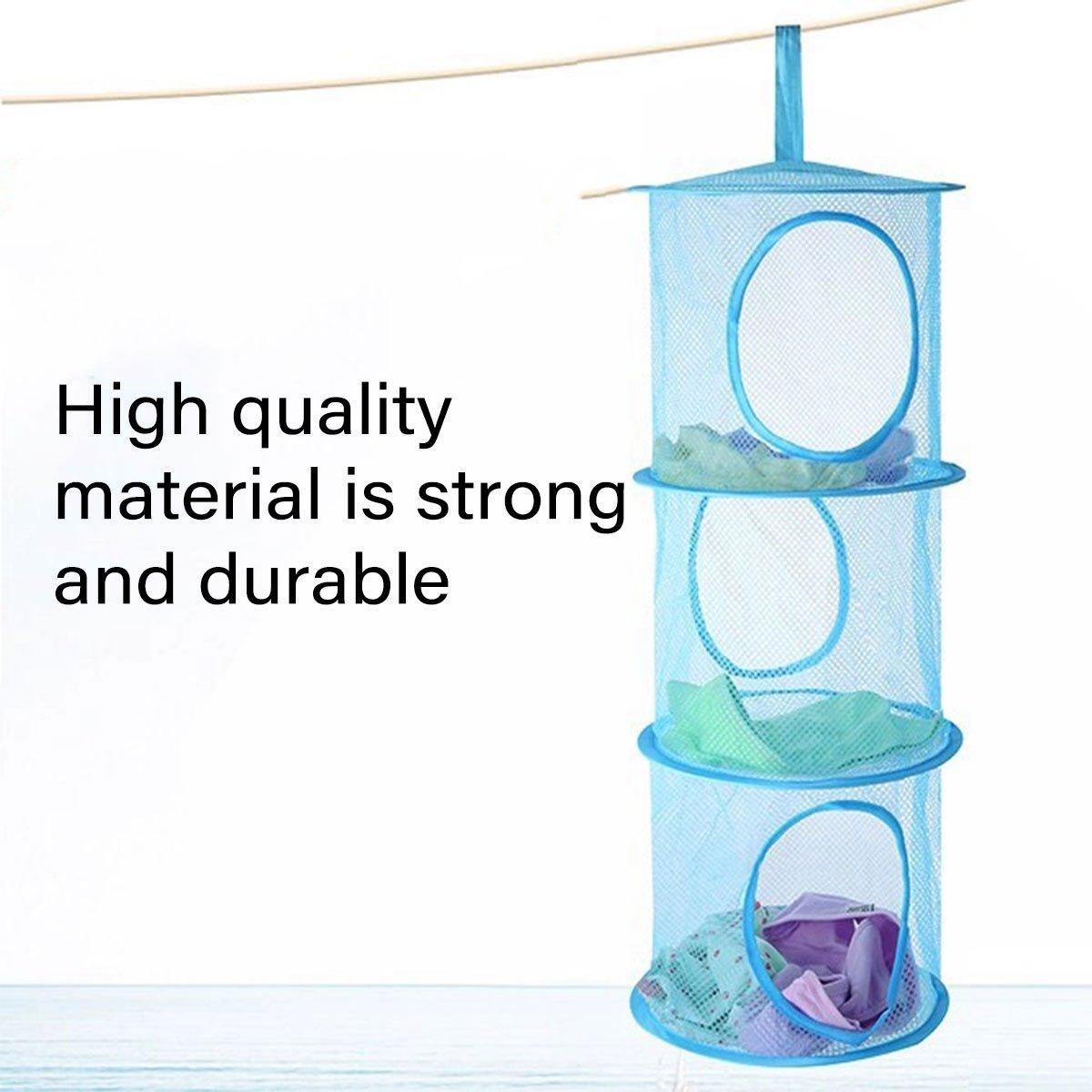 V528-DRYING-NET-3-BLUE-227655-202510010236-04 Foldable Clothes Drying Basket Three-layer Hanging Storage Breathable Organizer - Blue - Image 5