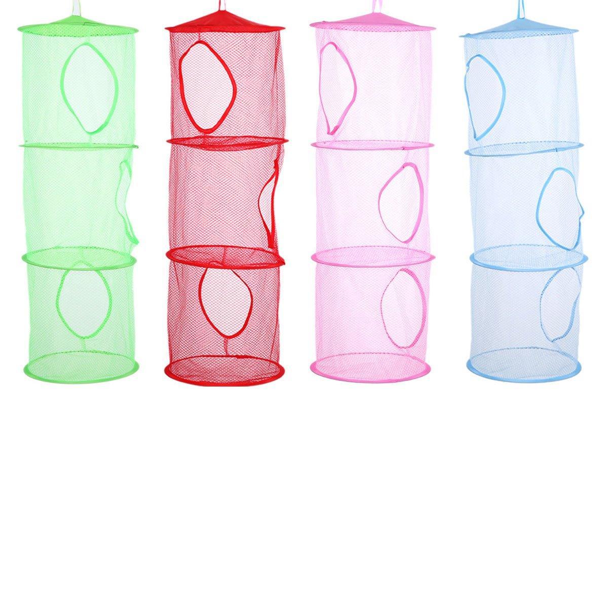 V528-DRYING-NET-3-PINK-548281-202510010236-01 Foldable Clothes Drying Basket Three-layer Hanging Storage Breathable Organizer - Pink - Image 2