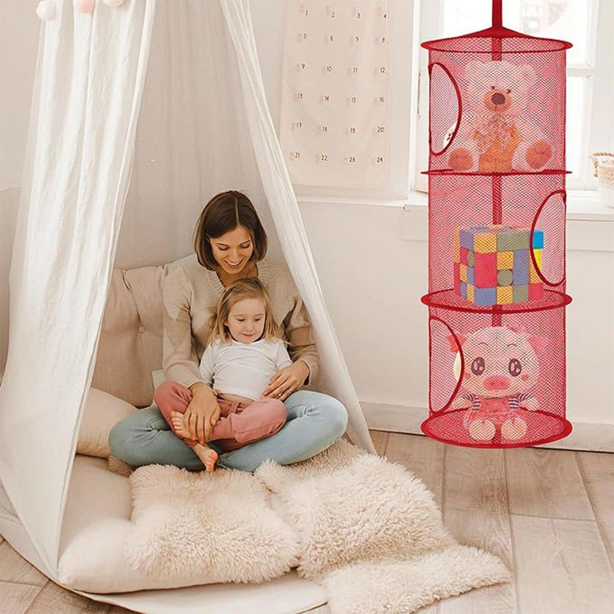 V528-DRYING-NET-3-RED-300482-202510010236-03 Foldable Clothes Drying Basket Three-layer Hanging Storage Breathable Organizer - Red - Image 4