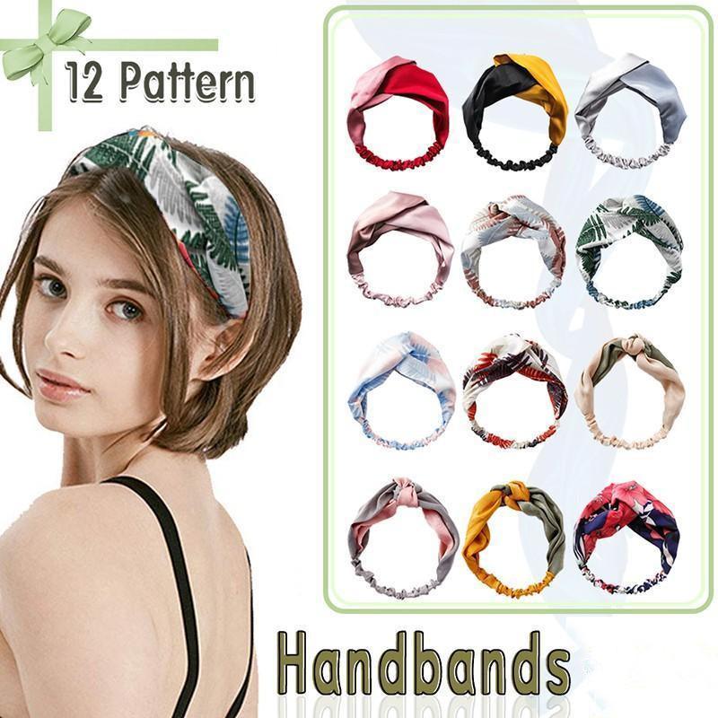 V528-HAIRBAND-B6107-BLUEGREY-348877-202509301645-00 Women Chiffon Floral Print Headband Fashion Bohemian Elastic Cross Hair Bands - Blue+Grey - Image 1
