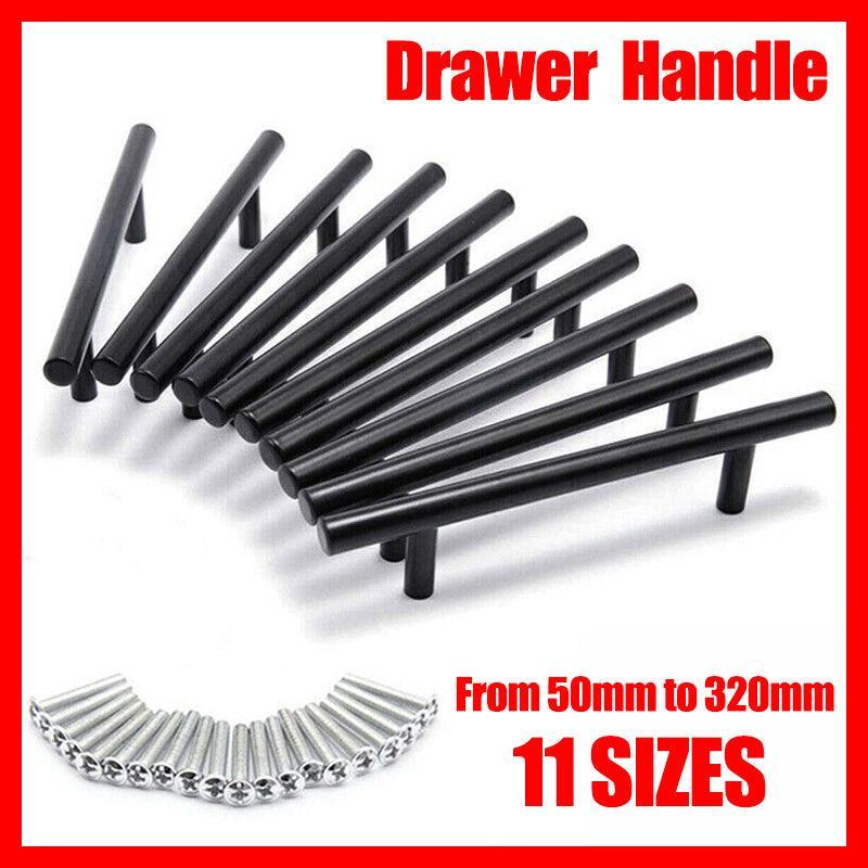 5PCS Black Kitchen Cabinet Door Handles Stainless Steel Door Drawer Pull T Bar - 200mm/128mm