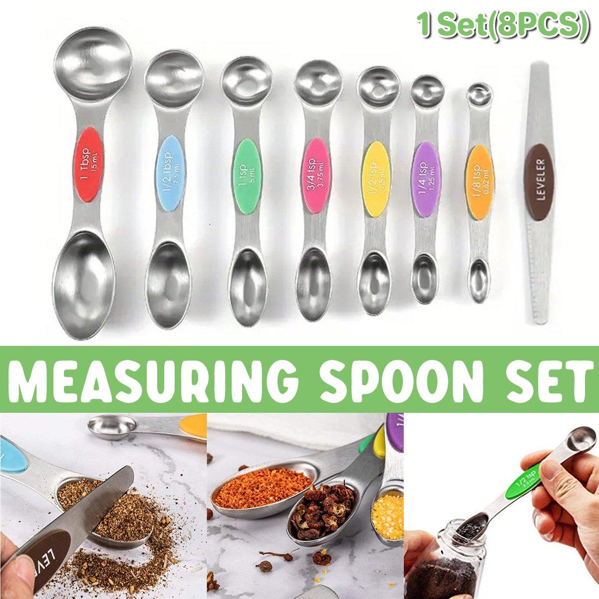 V528-MEASURING-SPOON-8PCS-457841-202509250916-00 8pcs Stainless Steel Dual Head Measuring Spoon Set Kitchen Baking Cooking Tools - Image 1