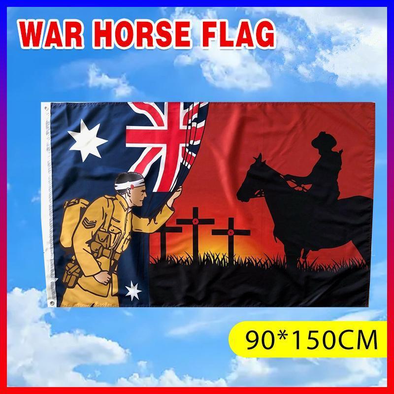 V528-MEMORIALFLAGS-RED-27222-202509291427-00 Lest We Forget Flag Australian War Horse Flag ANZAC Day Remembrance Flag - Image 1