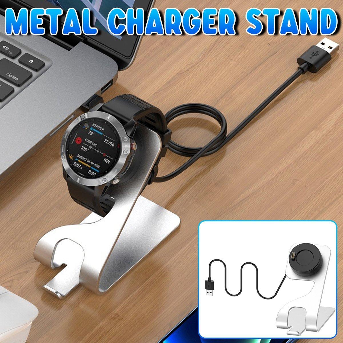 V528-METAL-CHARGER-SILVER-310955-202509251453-00 Watch Charger Dock for Garmin Fenix 7 / Fenix 7S USB Charging Cable Stand Bas - Image 1