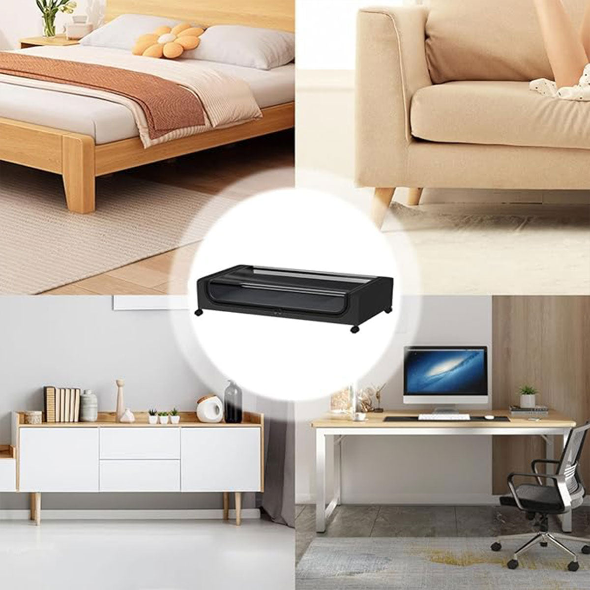 V528-ORGANIZER-BLACK-SINGLE-746920-202510011018-03 Under Bed Storage Rack Square Design with Wheels Rolling Trolley Box for Home - Black - Image 4