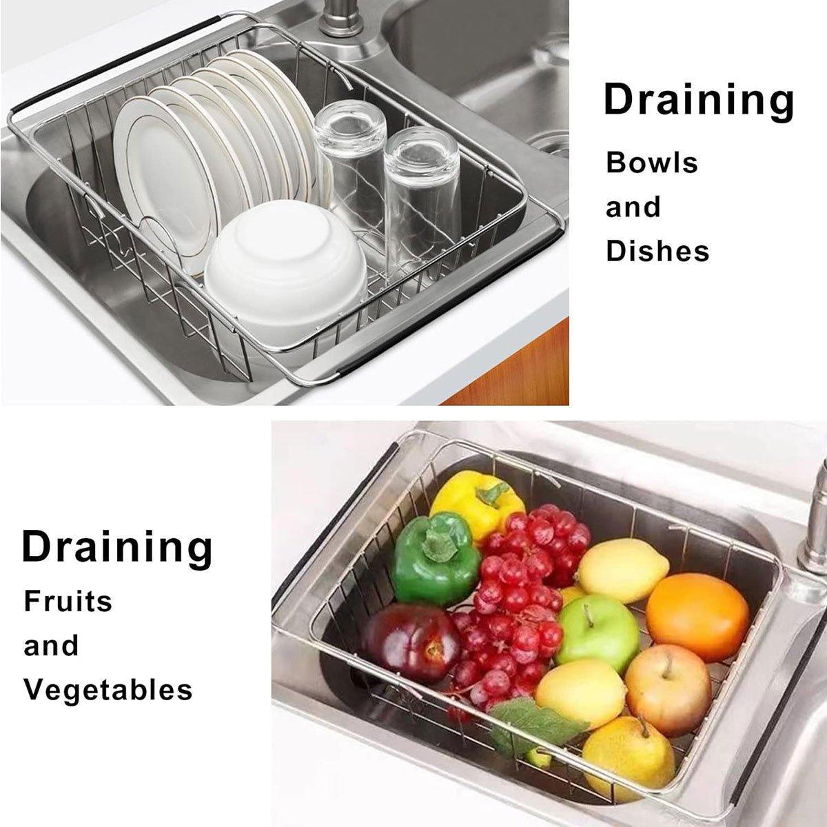 V528-PULL-BASKET-743025-202509251430-03 Stainless Steel Sink Draining Basket Telescopic Dish Rack Kitchen Storage Holder - Image 4