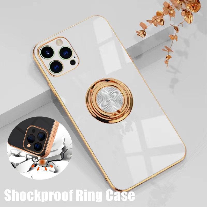 V528-RINGCASE-IP11PROMAX-BAISE-241825-202509302336-00 White Luxury Shockproof Silicone Ring Case Stand Cover for iPhone 14 13 12 Pro Max - iPhone 11 Pro Max - Image 1