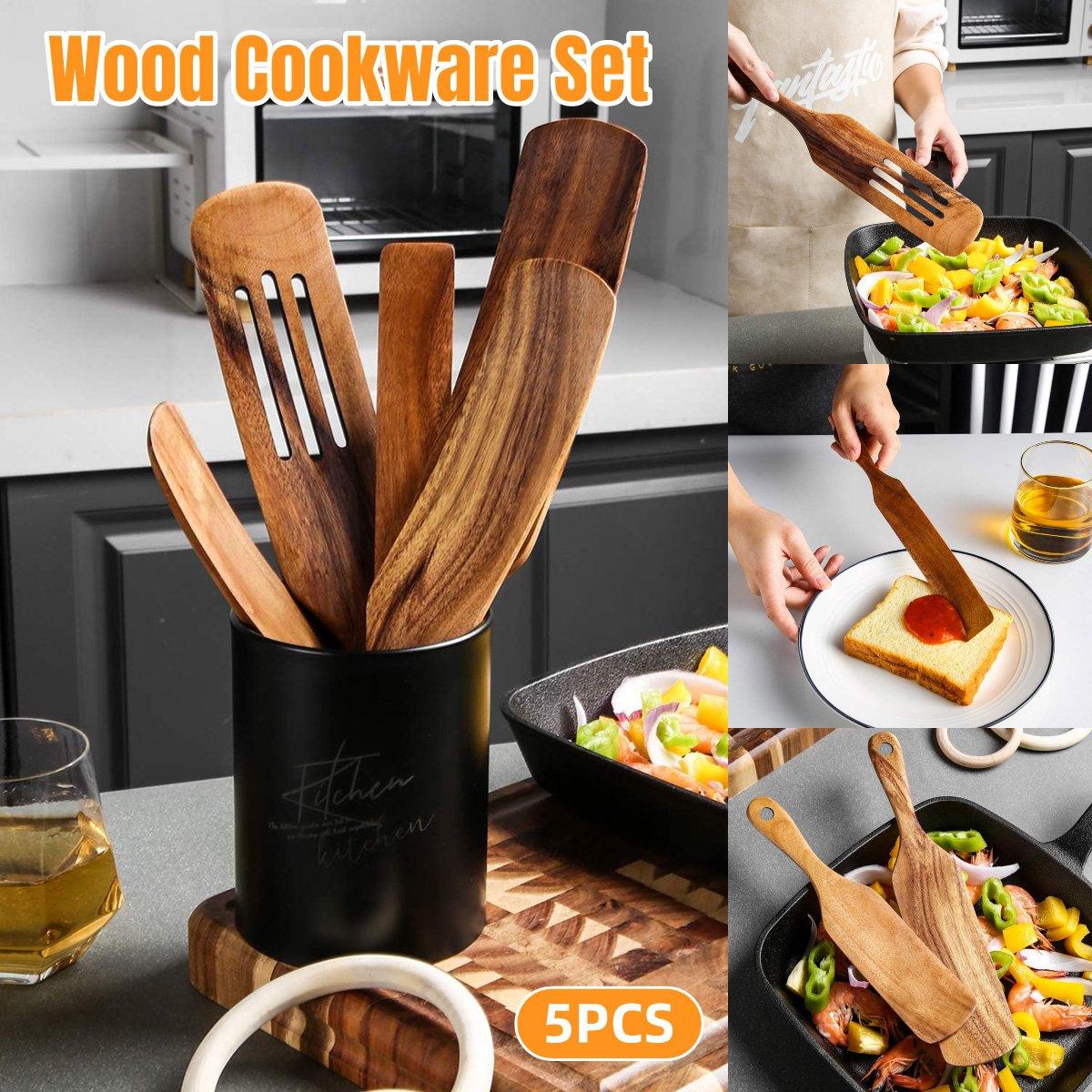V528-SHOVEL-5PCS-124768-202509251552-00 5pcs Wooden Spatula Set Kitchen Cooking Utensils Wooden Spatula for Cooking - Image 1