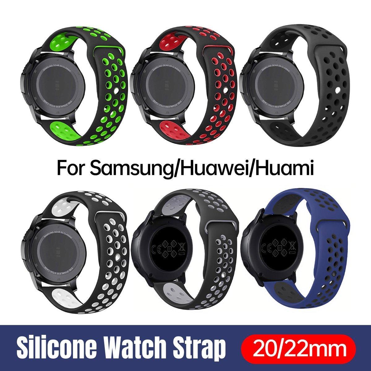 22mm 20mm Silicone Sports Watch Band for Samsung Huawei Huami Two-Tone Strap - 20mm-Grey