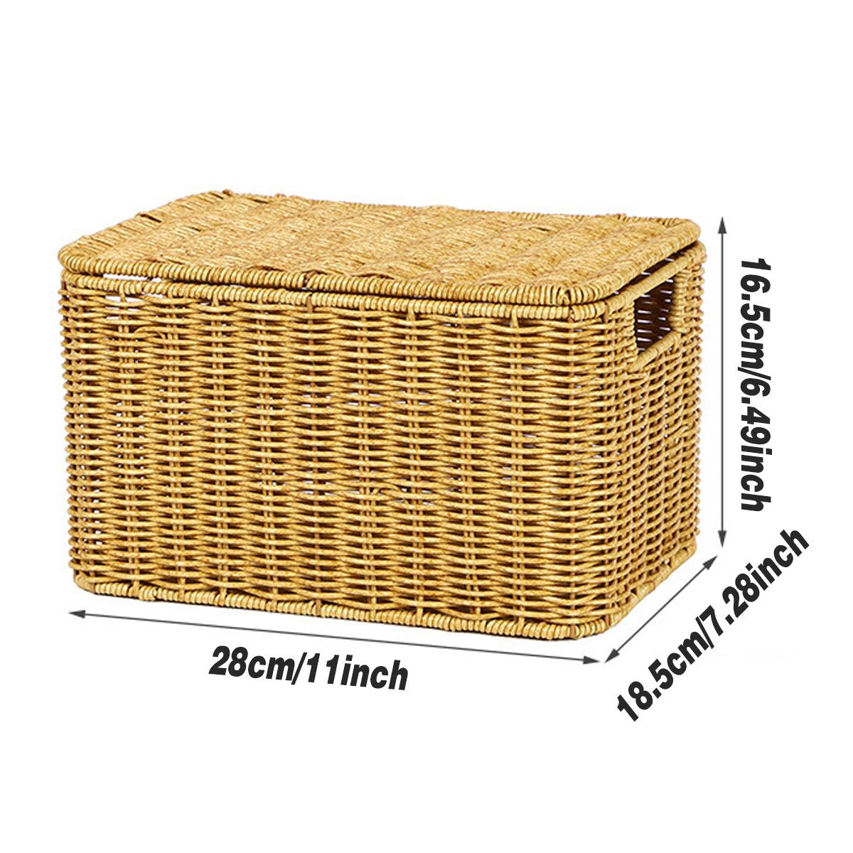 V528-STORAGE-BASKET-S-917450-202509251611-02 Storage Box Bedroom Organizer Faux Rattan Woven Basket with Lid Home - Image 3