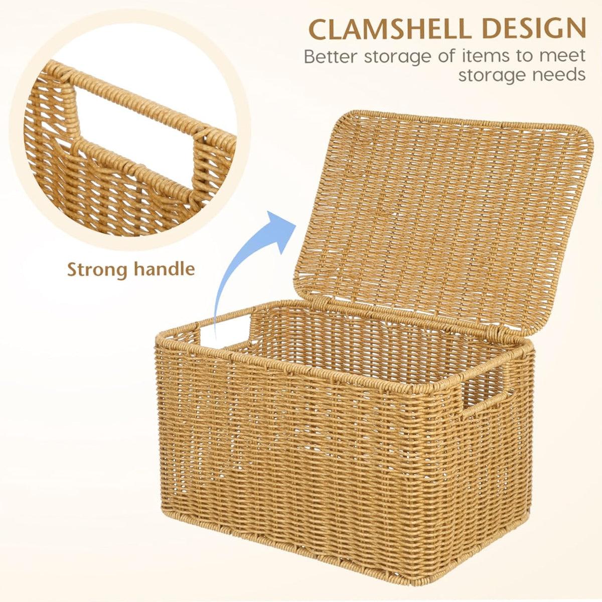 V528-STORAGE-BASKET-S-917450-202509251611-04 Storage Box Bedroom Organizer Faux Rattan Woven Basket with Lid Home - Image 5