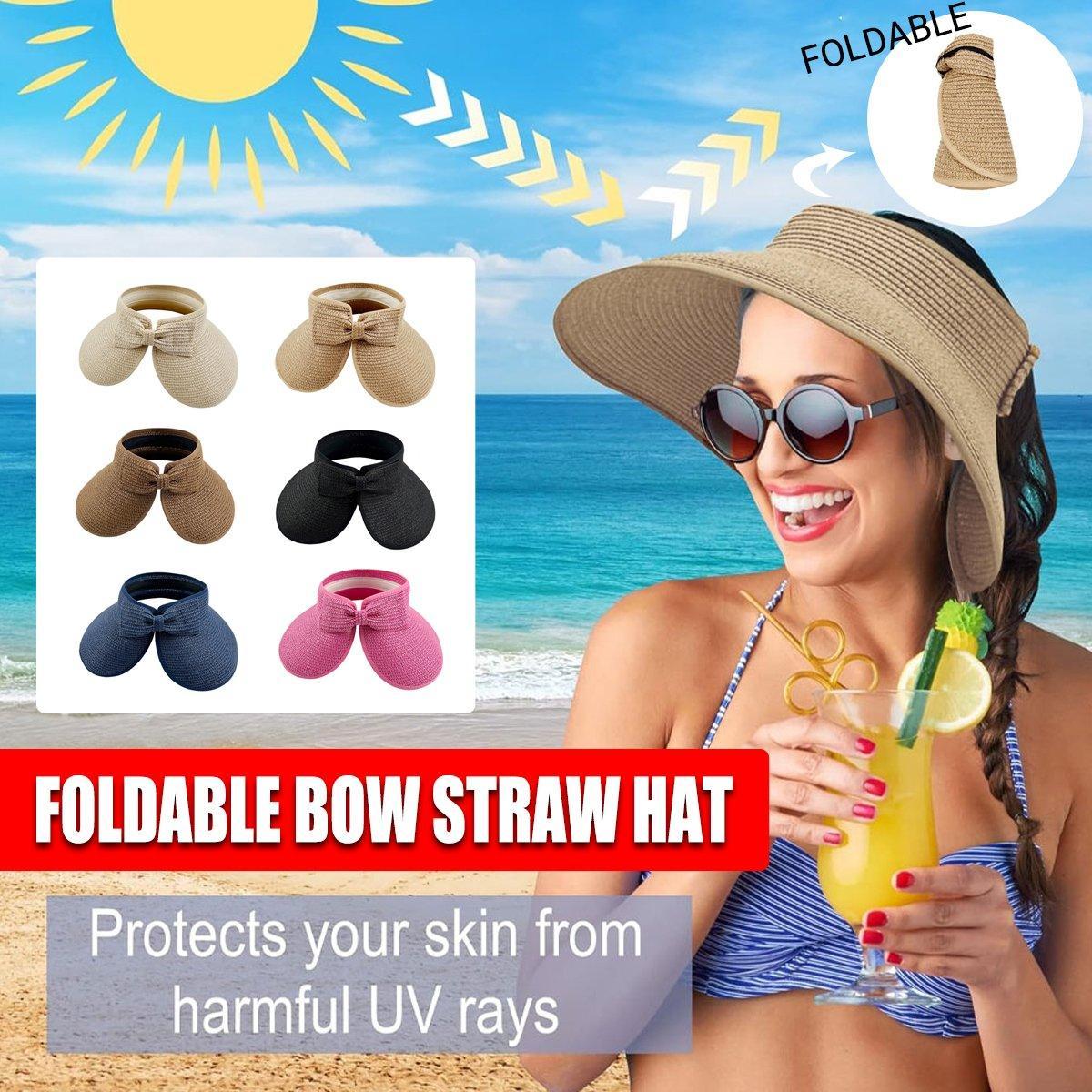 V528-STRAW-HAT-BEIGE-982506-202510010254-00 Women Roll Up Sun Visor Wide Brim Straw Hat Summer Foldable UV Protection Cap - Beige - Image 1
