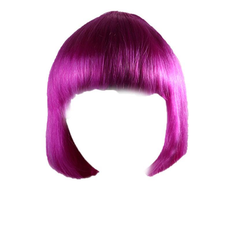 V528-WIGS-PURPLE-927787-202509301600-10 Short Bob Wig with Bangs for Women Synthetic Cosplay Party Hair in 14 Colours - Dark Purple - Image 11