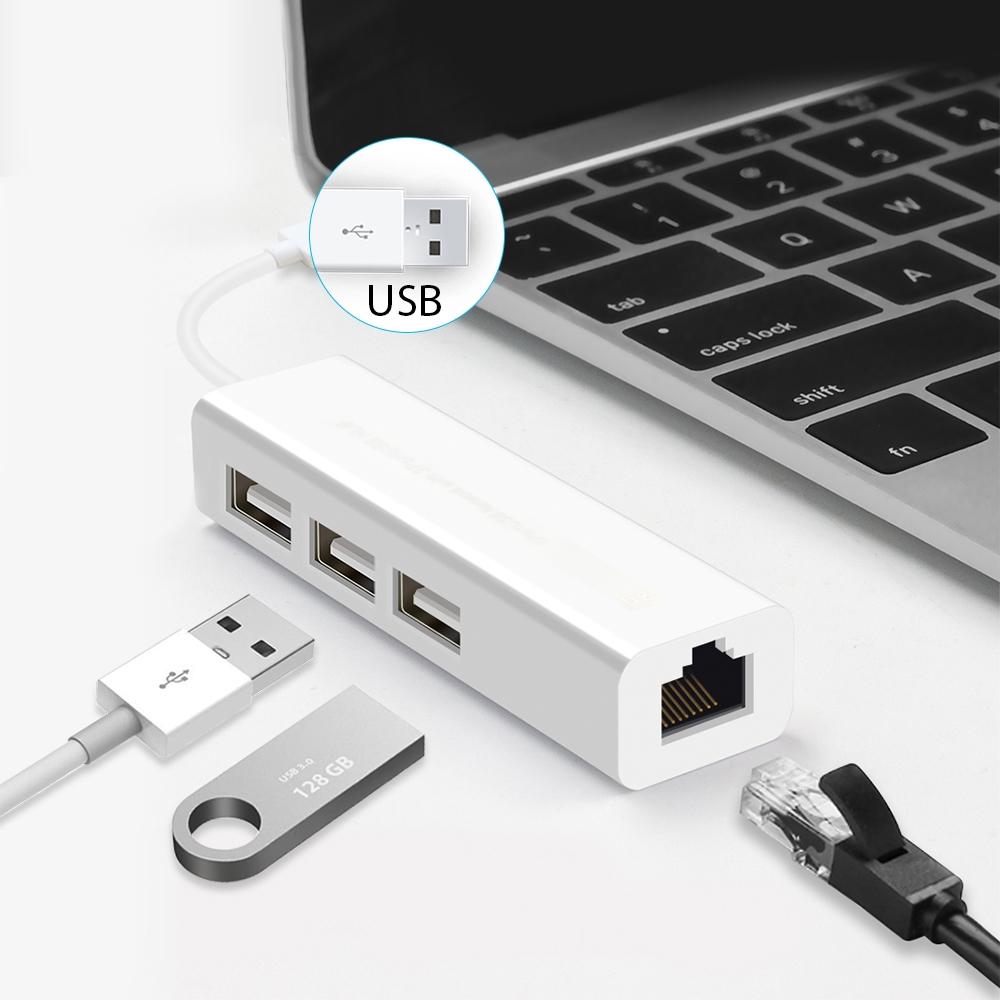 V562-0190-CAM-S-202508280116-00 Usb 2.0 Ethernet Adapter + 3-Port Usb Hub White - Image 1