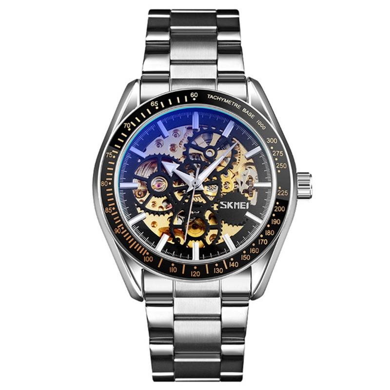 V562-2022335240DBT-202508271246-00 Silver Steel Band Automatic Skeleton Watch for Men - Image 1