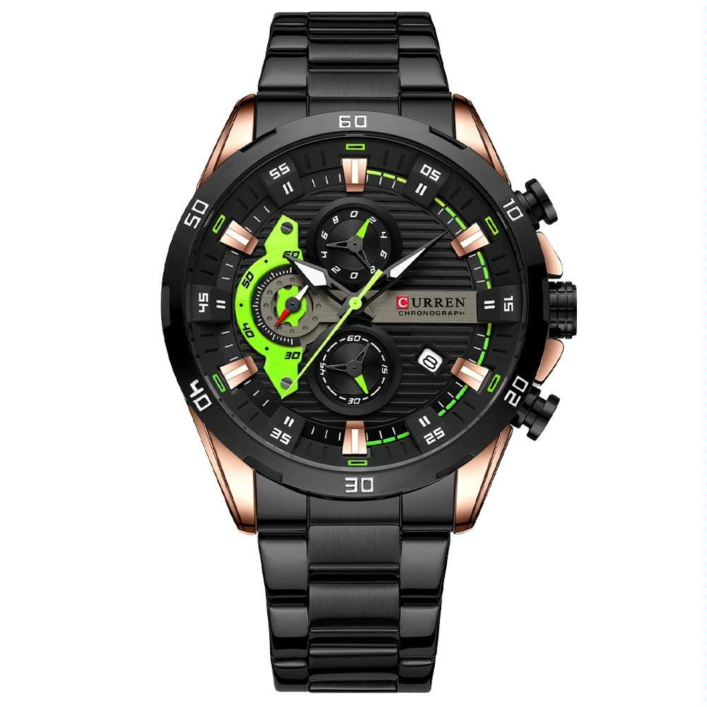 V562-2042934060DBT-202508290745-00 Six-hand Business Quartz Watch with Steel Strap - Calendar - Rose Shell Black - Image 1