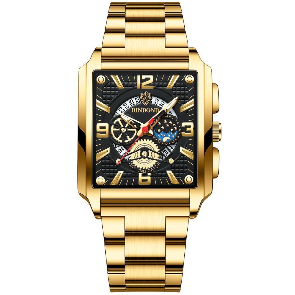 V562-4065233060DBT-202508271636-00 Vintage Square Multifunctional Luminous Quartz Watch for Men - Gold and Black - Image 1