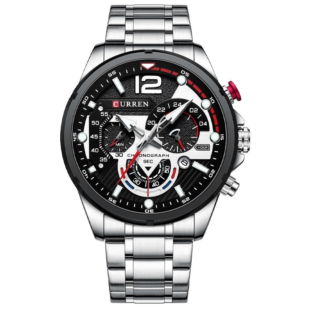V562-5052934060DBT-202508280926-00 Men Quartz Watch with Six-hand Steel Strap and Calendar - White Shell Black - Image 1