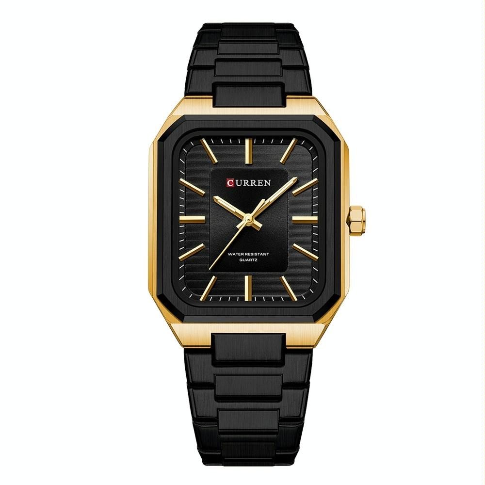 V562-5055934060DBT-202508280515-00 Square Steel Strap Men Quartz Watch - Business Style - Golden Shell Black Surface Black Belt - Image 1