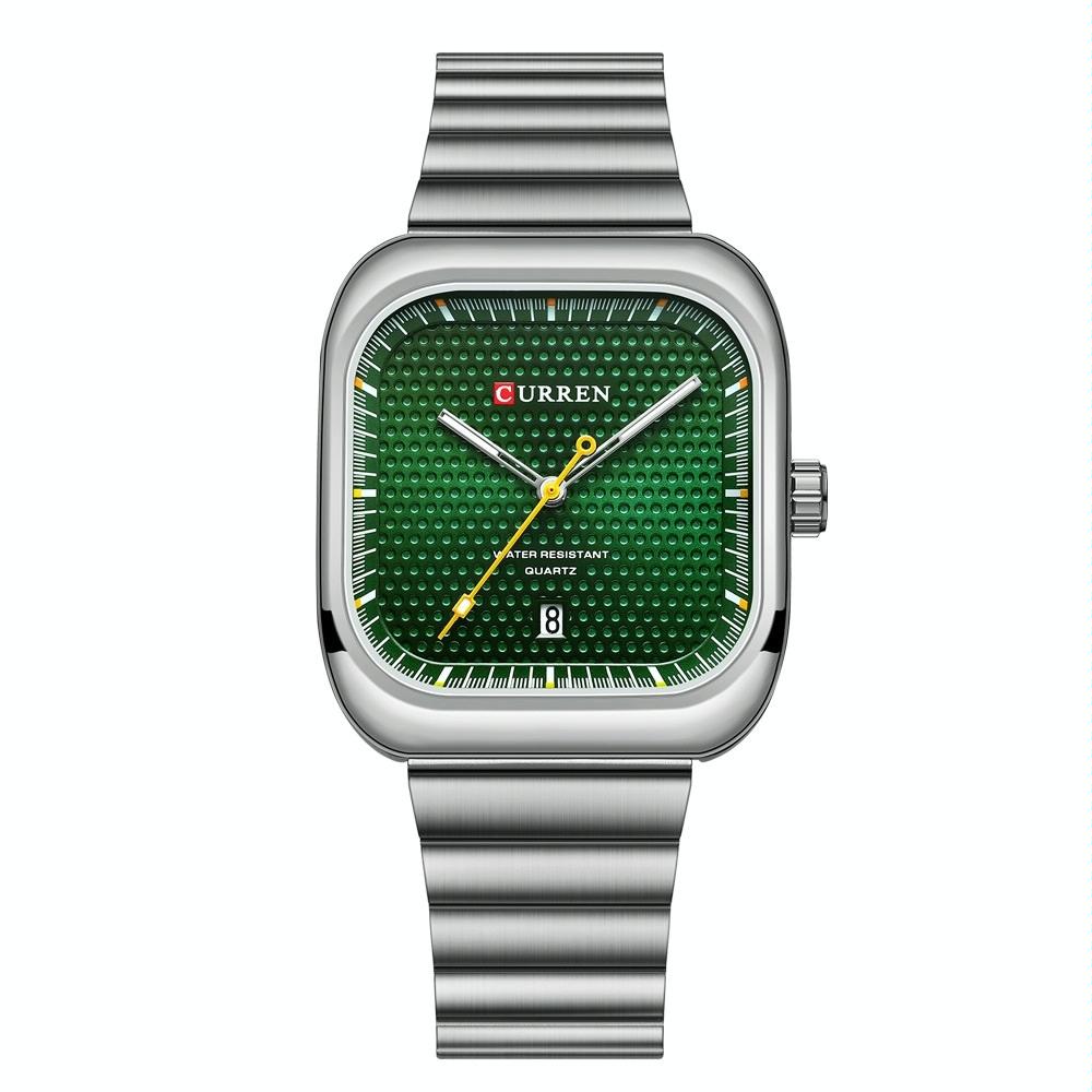 V562-5057934060DBT-202508282045-00 Men Square Steel Strap Quartz Watch - Casual Style - White Shell Green - Image 1