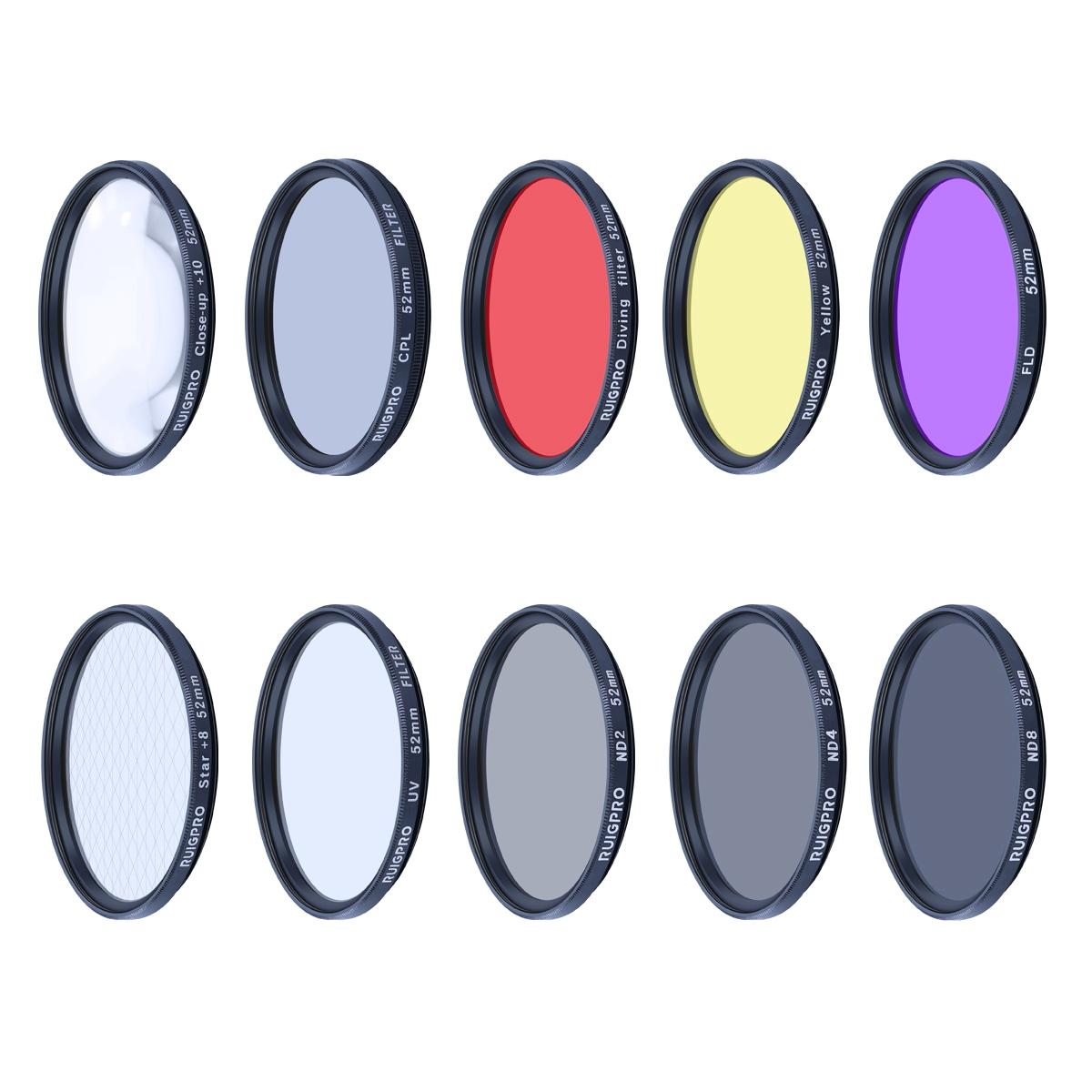 V562-8411ACD-202508272054-02 52mm 10-in-1 Professional Lens Filter Kit for Gopro Hero10 / 9 with Adapter Ring and Cap - Image 3
