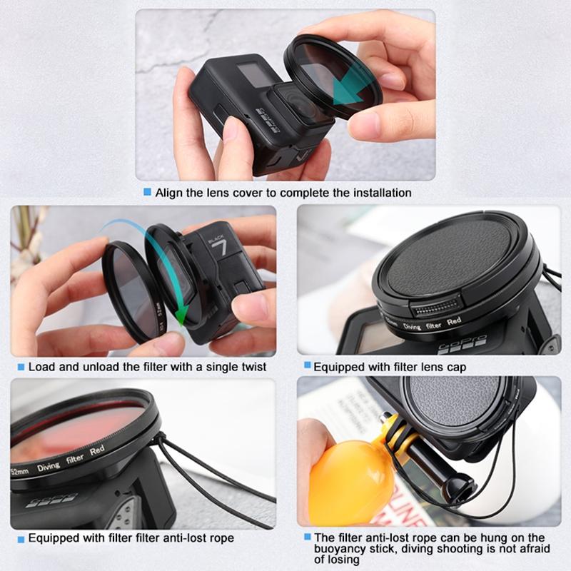 V562-8580ACD-202508272003-07 52mm Professional Filter Set for Gopro Hero 7 / 6 / 5 with Adapter and Lens Cap - Image 8