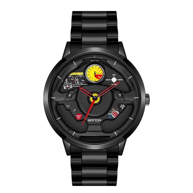 V562-A100361300ADE-202508290841-00 Waterproof Quartz Watch with Hollow Dial and Steering Wheel Design - Black - Image 1