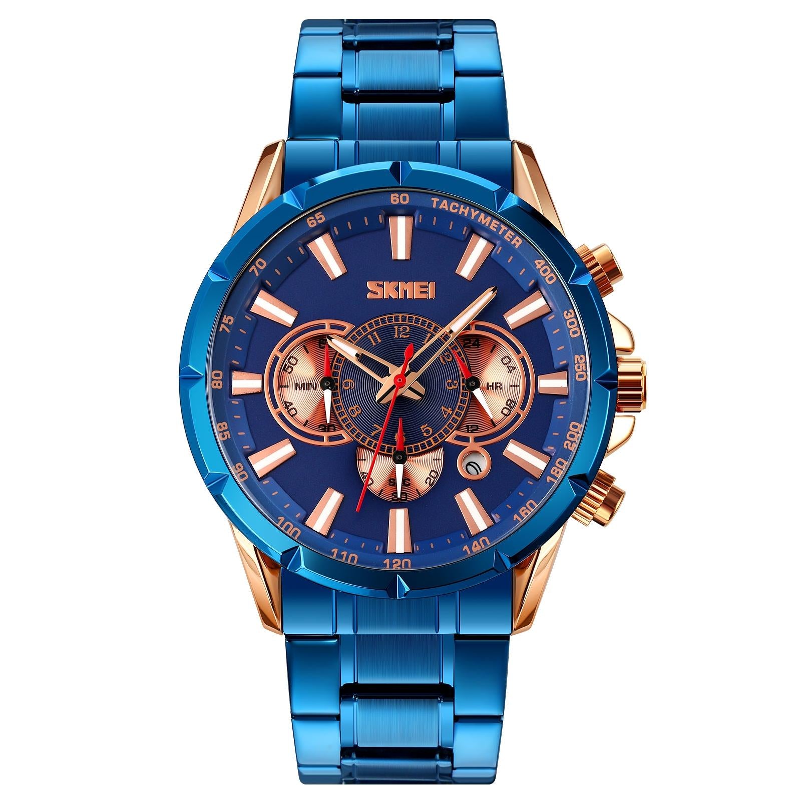 V562-A101739100ADE-202508281811-00 Stainless Steel Men Quartz Watch with Calendar - 9241 - Rose Gold Blue - Image 1