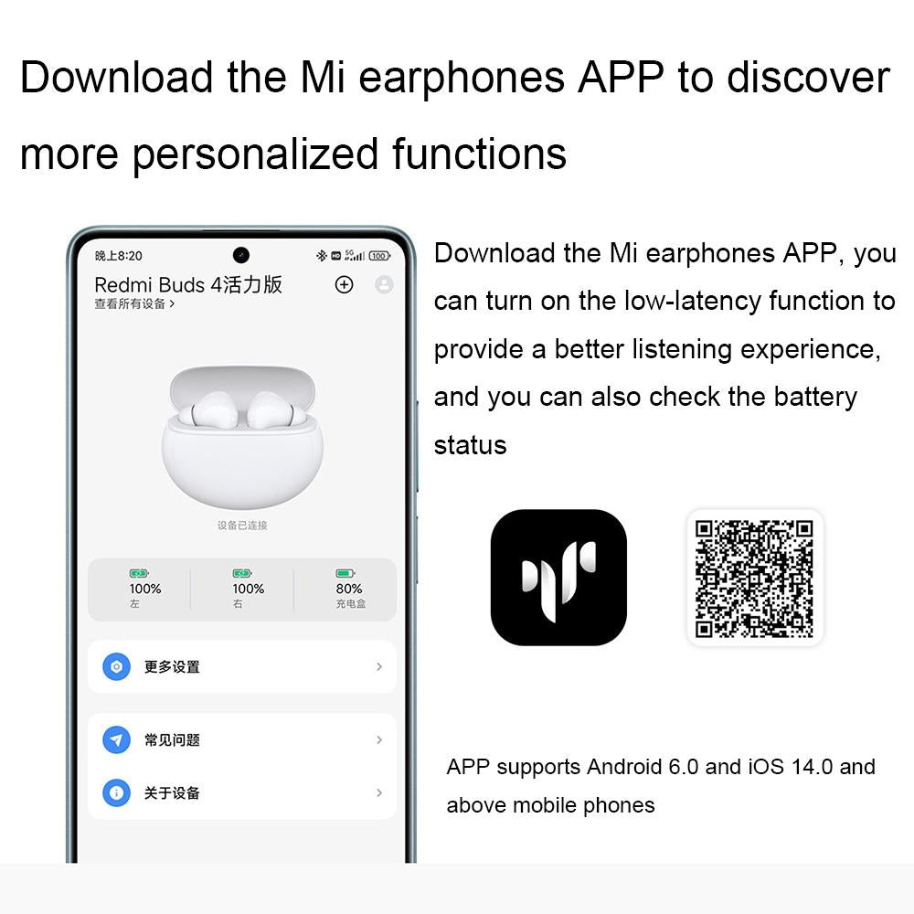 V562-A1029683060DBT-202508271116-06 Waterproof Redmi Buds 4 Vitality Wireless Earphone with Bluetooth Calling and Noise Reduction - White - Image 7