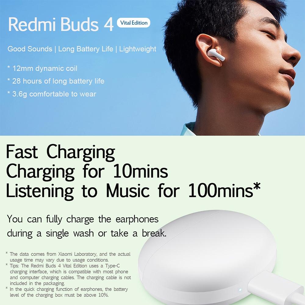 V562-A1029683060DBT-202508271116-10 Waterproof Redmi Buds 4 Vitality Wireless Earphone with Bluetooth Calling and Noise Reduction - White - Image 11