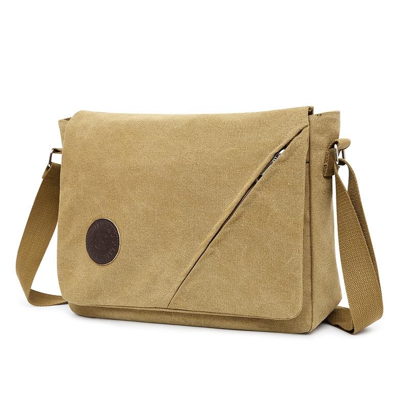 V562-A1065164060DBT-202508282325-01 Simple Canvas Shoulder Bag For Men Casual Messenger Schoolbag - Khaki - Image 2