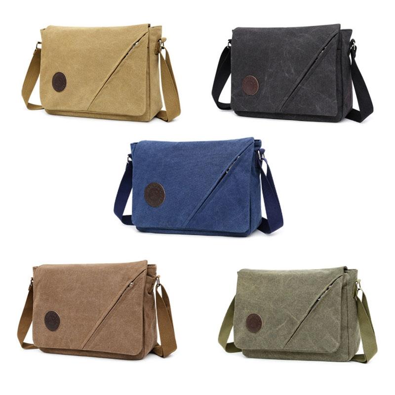 V562-A1065164060DBT-202508282325-02 Simple Canvas Shoulder Bag For Men Casual Messenger Schoolbag - Khaki - Image 3