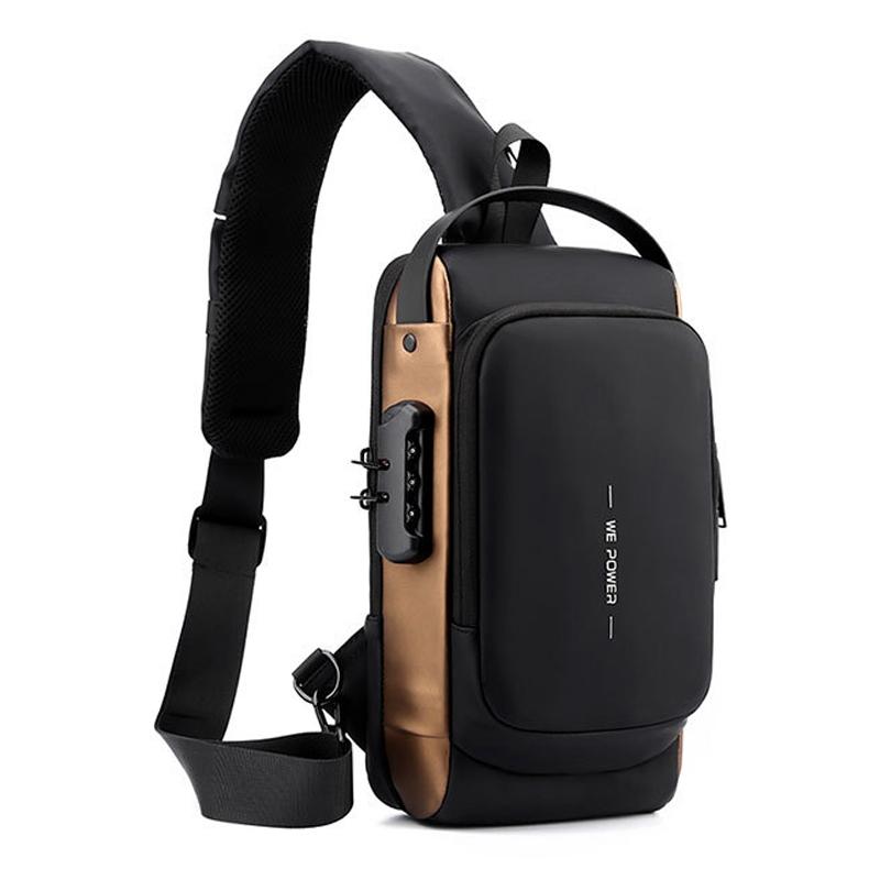 V562-A1068583060DBT-202508290041-03 Anti Theft Men Chest Bag With Password Lock Secure Locomotive Messenger Bag - Black - Image 4