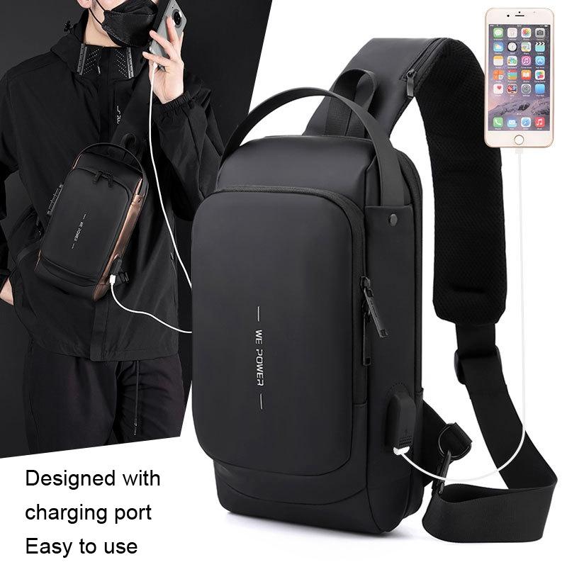 V562-A1068583060DBT-202508290041-13 Anti Theft Men Chest Bag With Password Lock Secure Locomotive Messenger Bag - Black - Image 14