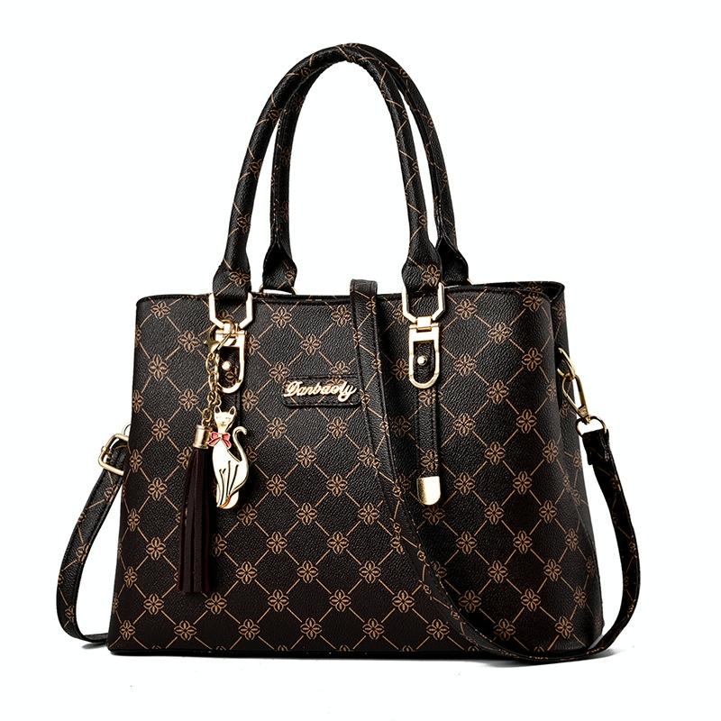 V562-A1079132060DBT-202508281225-00 Spacious Print Handbag - Large Capacity - Deep Coffee Deep Coffee Print - Image 1