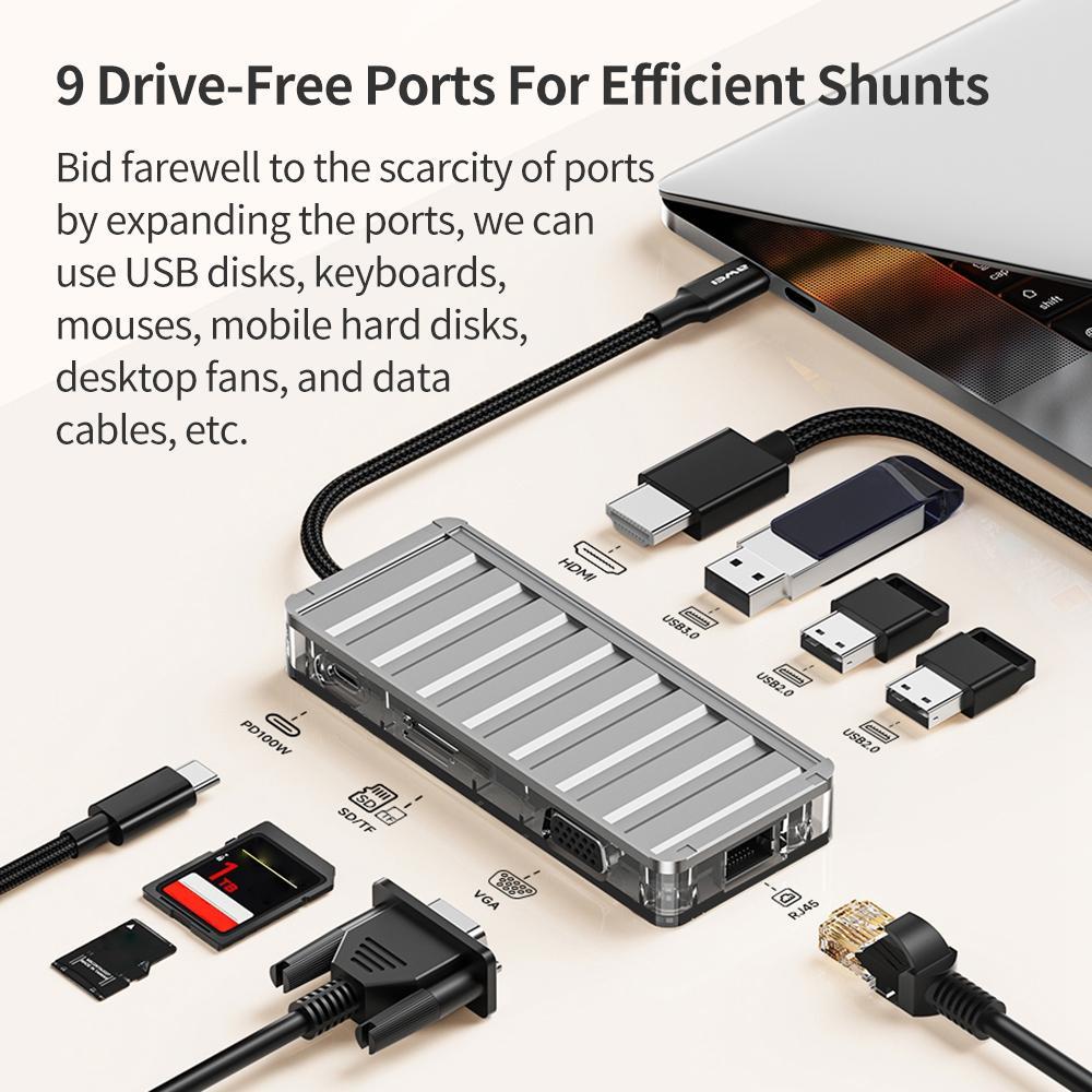 V562-A108535700ADE-202508280625-03 9-In-1 Multi-Function Type-C Hub Adapter Grey - Image 4
