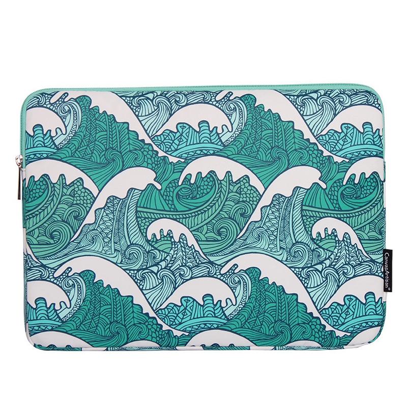 V562-A2061243060DBT-202508272211-01 Green Wave 12 Laptop Sleeve in Pu Leather Print - Image 2
