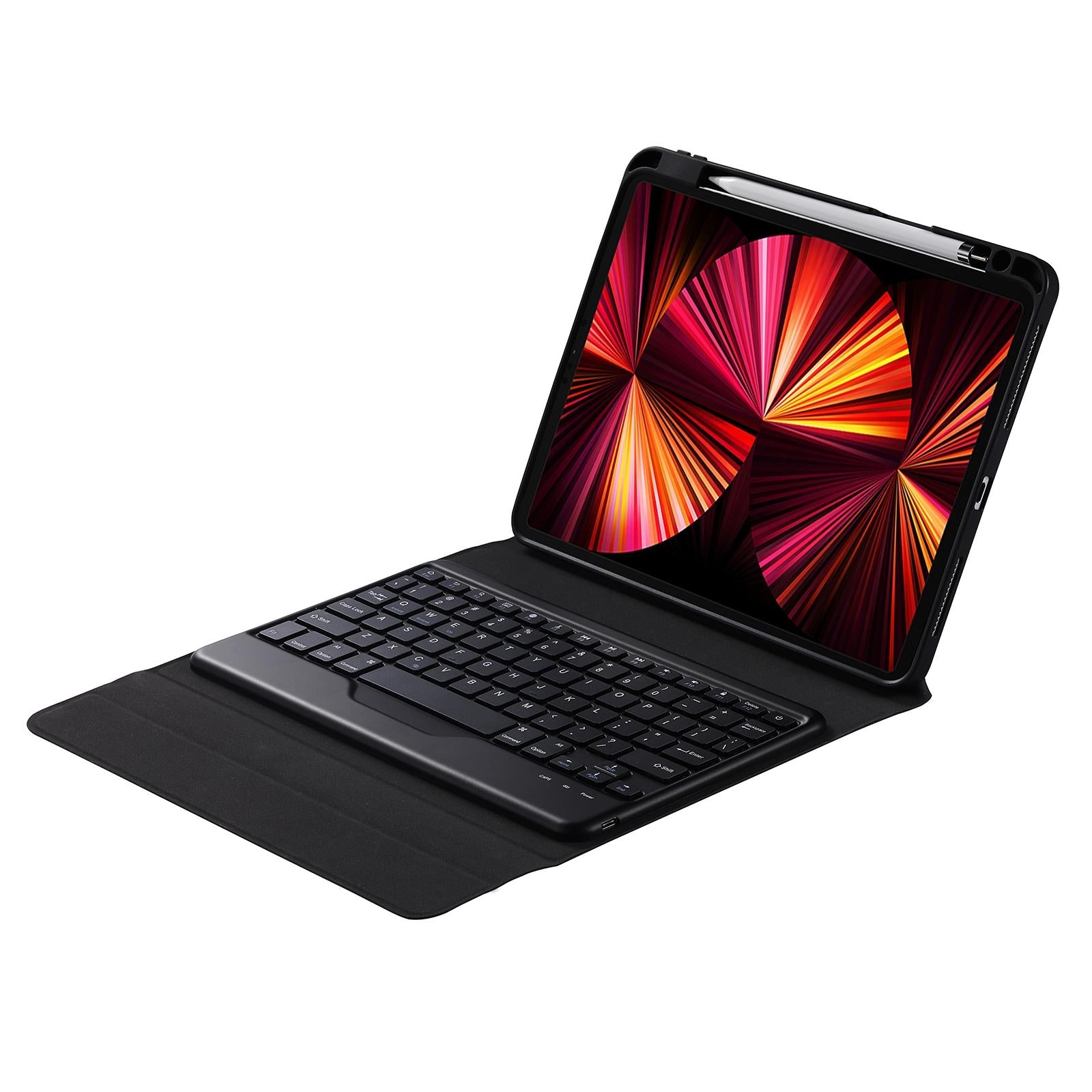 V562-A308066100ADE-202508290809-13 Bluetooth Keyboard Leather Case For Ipad Pro 11 With Triangle Holder & Pen Slot - Fits 2021 / 2020 / 2018 & Air 4 10.9 - Splittable - Black Diamond Pattern - Image 14