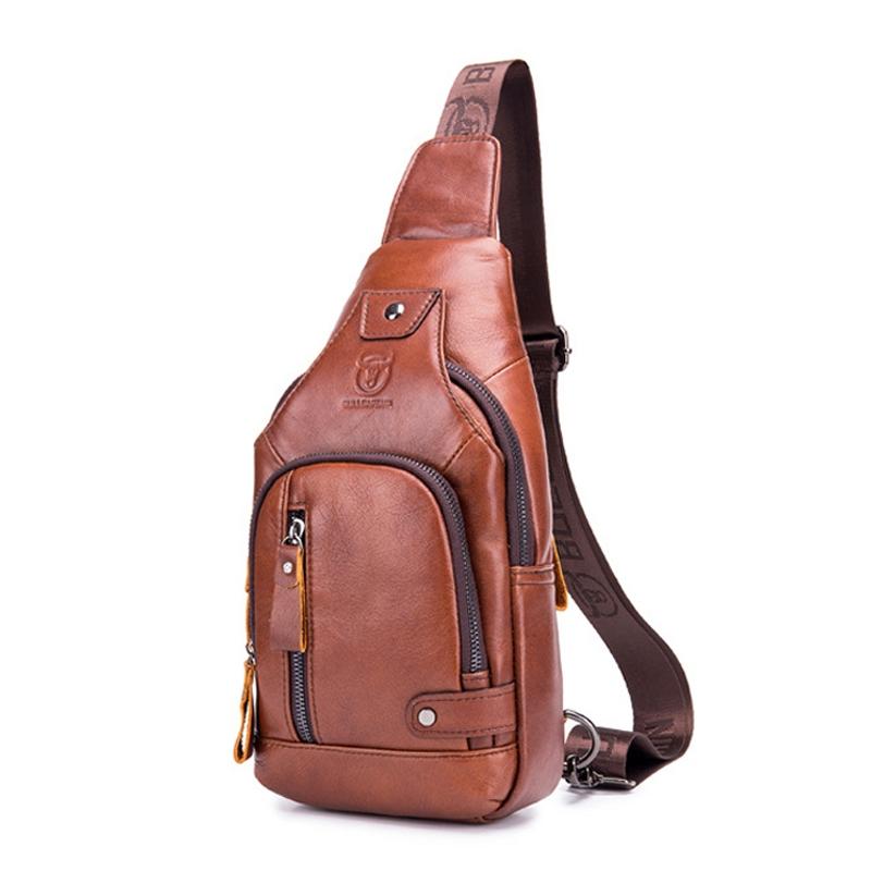 V562-B1013313850DBT-202508291046-00 Soft Cowhide Chest Bag For Men Outdoor Casual - Red Brown - Image 1