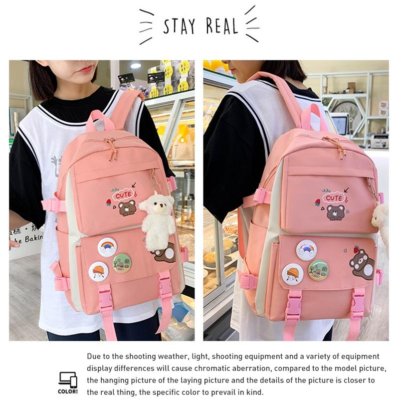 V562-B101676500ADE-202508282041-05 Adorable 5-piece Girls Backpack Set with Bear Design - Black - Image 6