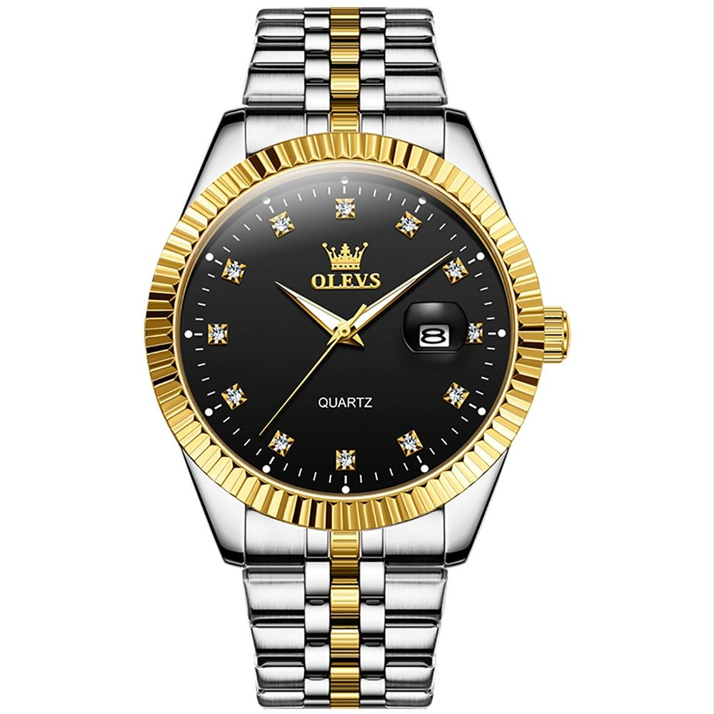 V562-B105737400ADE-202508290046-00 Men Luminous Waterproof Quartz Watch with Diamond Accents - Black - Image 1