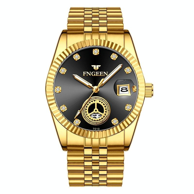 V562-B1061572650DBT-202508281740-00 Men Luminous Quartz Watch with Calendar for Middle-aged and Elderly - All Gold Black Sueface - Image 1