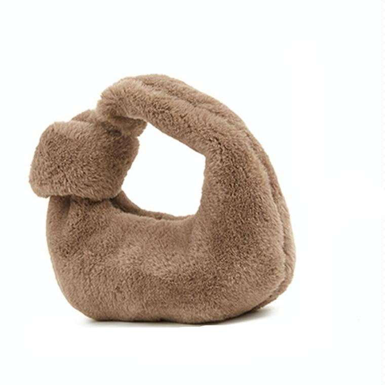 V562-B1062223060DBT-202508281415-01 Plush Rabbit Fleece Tote with Knotted Handles - Khaki - Image 2
