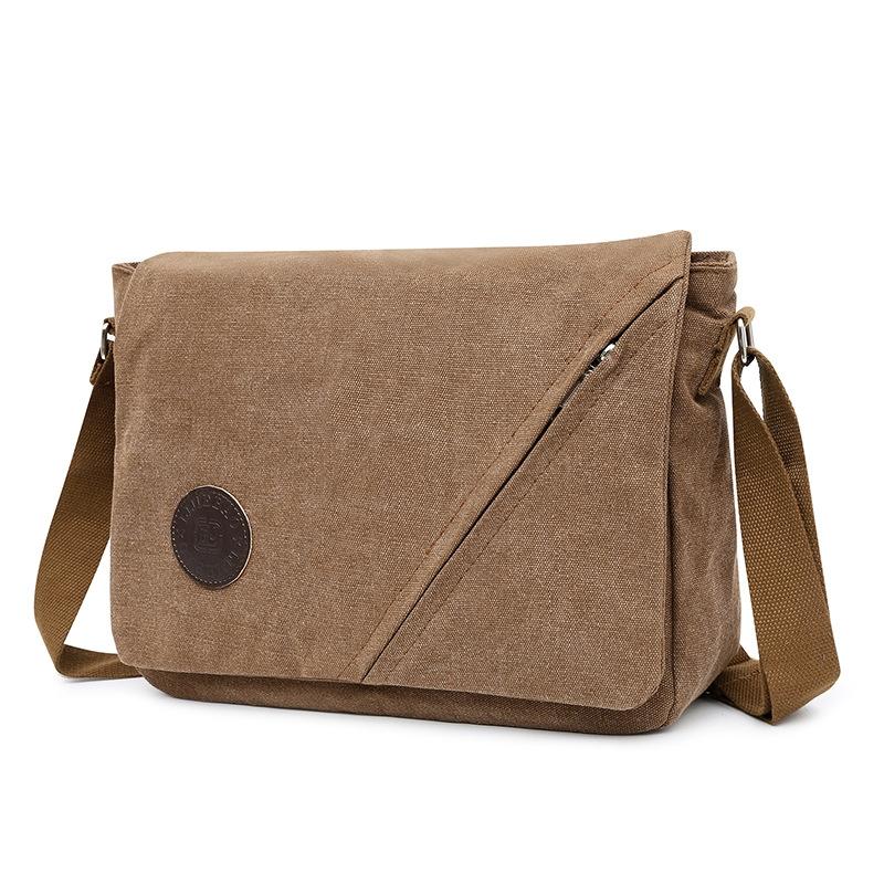 V562-B1065164060DBT-202508282325-00 Simple Canvas Shoulder Bag For Men Casual Messenger Schoolbag - Coffee - Image 1