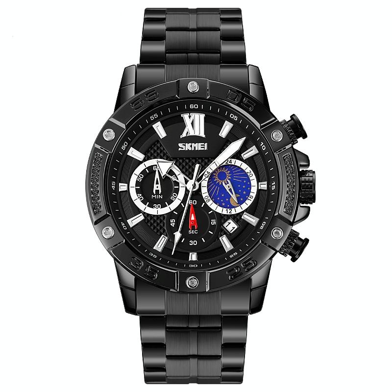 V562-B106639100ADE-202508281230-00 Stainless Steel Men Moonphase Quartz Watch with Strap - Black - Image 1