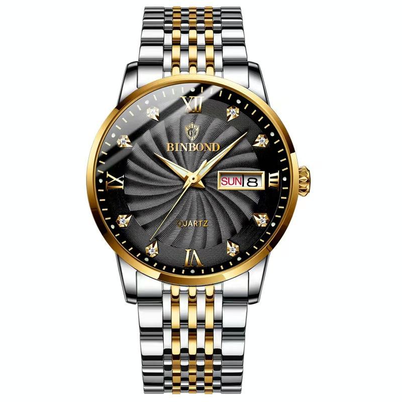 V562-B1068343060DBT-202508280836-00 Waterproof Business Men Quartz Watch with Butterfly Buckle and Luminous Dial - 30m - Inter-Gold-Black - Image 1