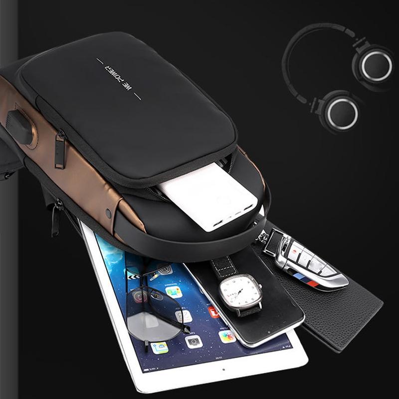 V562-B1068583060DBT-202508290040-07 Anti Theft Men Chest Bag With Password Lock Secure Locomotive Messenger Bag - Grey Brown - Image 8